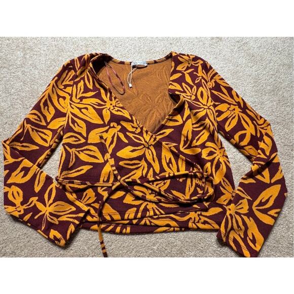 zara‎ jacquard wrap long sleeve top size s - Picture 1 of 4